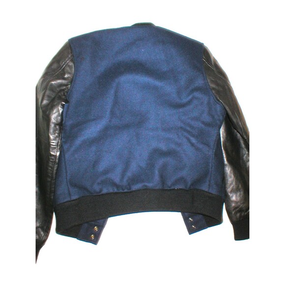 New Womens True Religion Varsity Leather Jacket XS Dark Navy Blue Black Logo - Picture 5 of 8